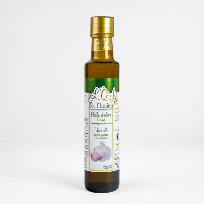 Huile d'olive pressée avec de l'ail fraiche 250 ml