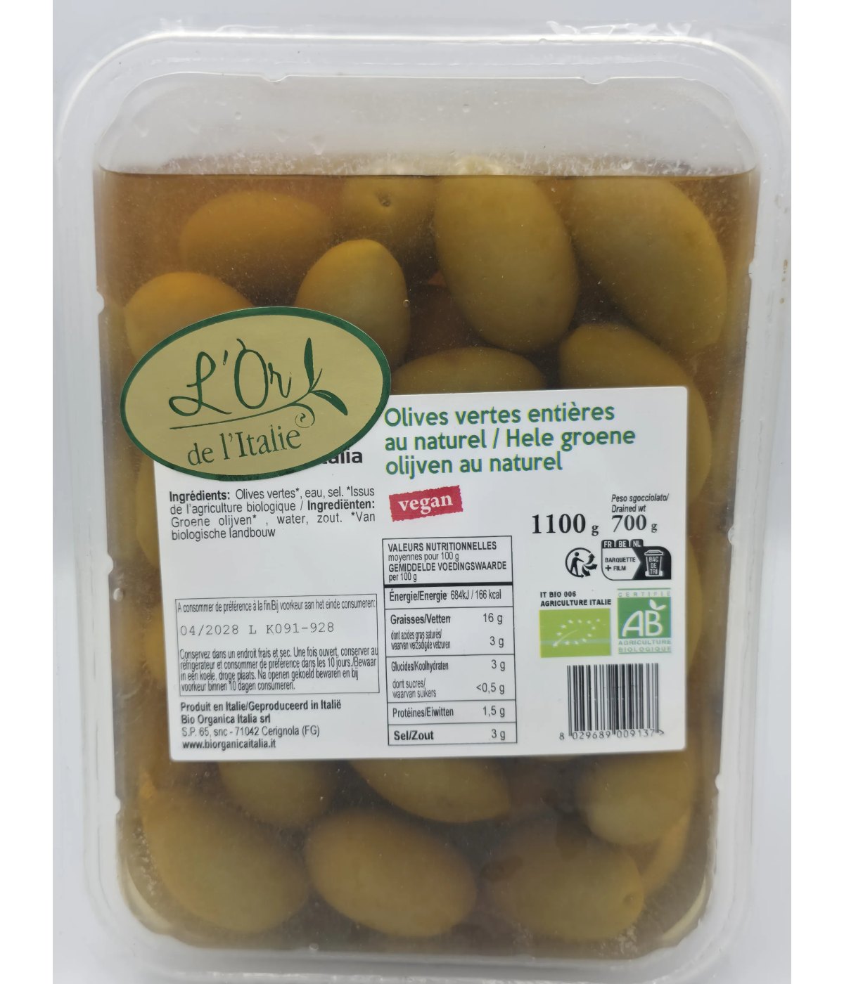 Olives Bio Cerignola 1200g/1200 ml