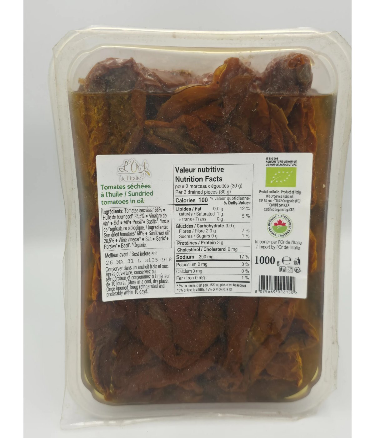 Tomates demi-séchées biologiques